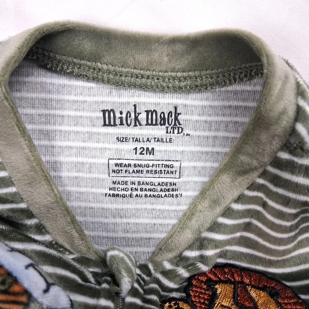 Mick Mack Ltd Baby Boy 12 Mos Velour Safari Sleeper Outfit Lot Open Feet Green